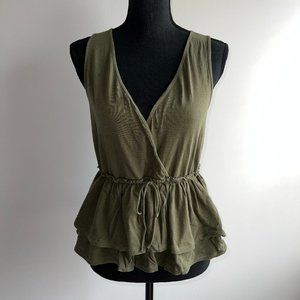 J. Crew Olive Tie Waist Peplum Tank Top, Size S